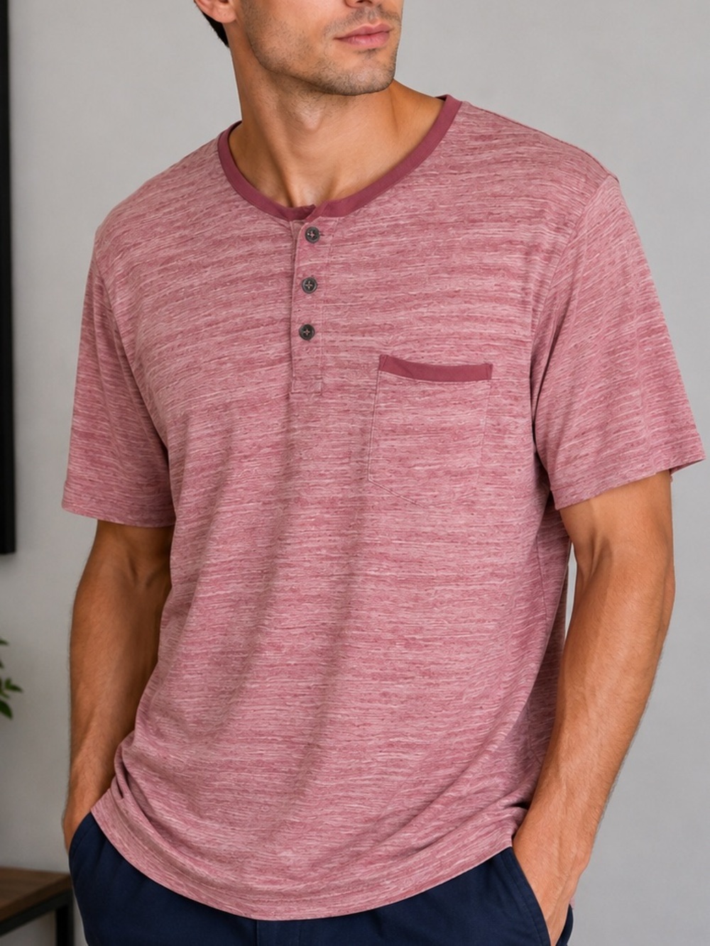 Express Men's Short-Sleeve Henley Tee in Rose